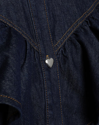 BLOUSE EN DENIM RUFFLE BLEU FONCÉ