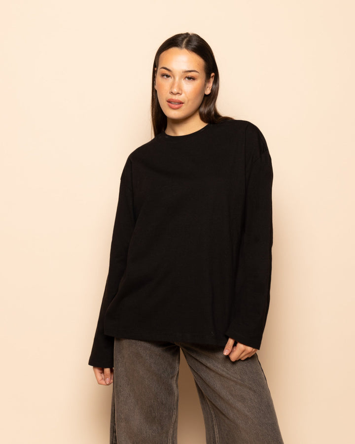 T-SHIRT OVERSIZE À MANCHES LONGUES BASIQUE NOIR
