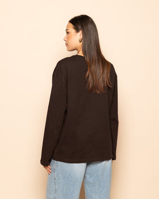 T-SHIRT OVERSIZE À MANCHES LONGUES BASIQUE MARRON FONCÉ