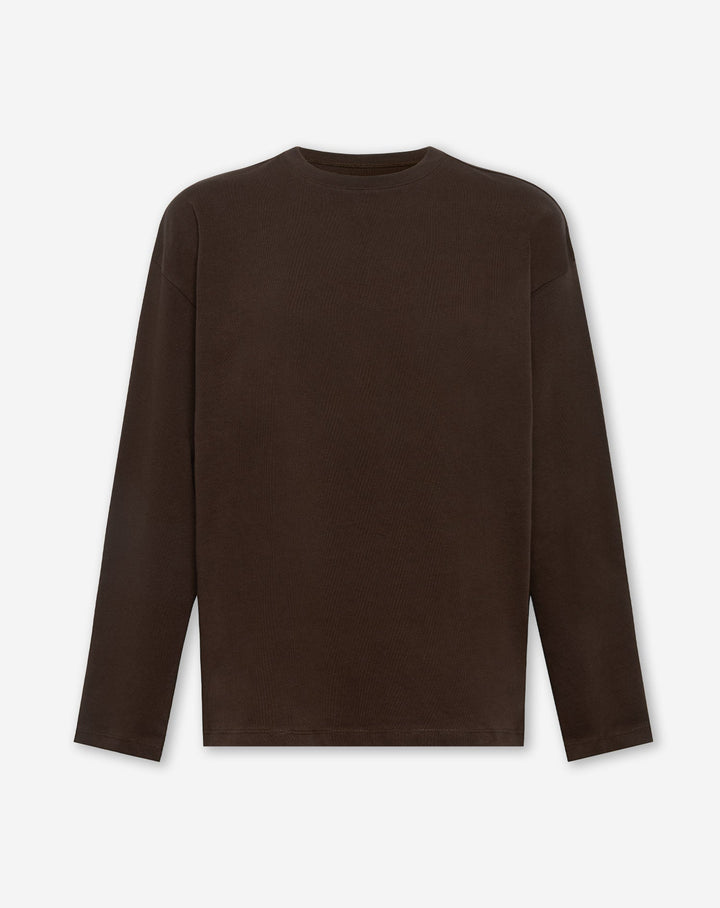 T-SHIRT OVERSIZE À MANCHES LONGUES BASIQUE MARRON FONCÉ