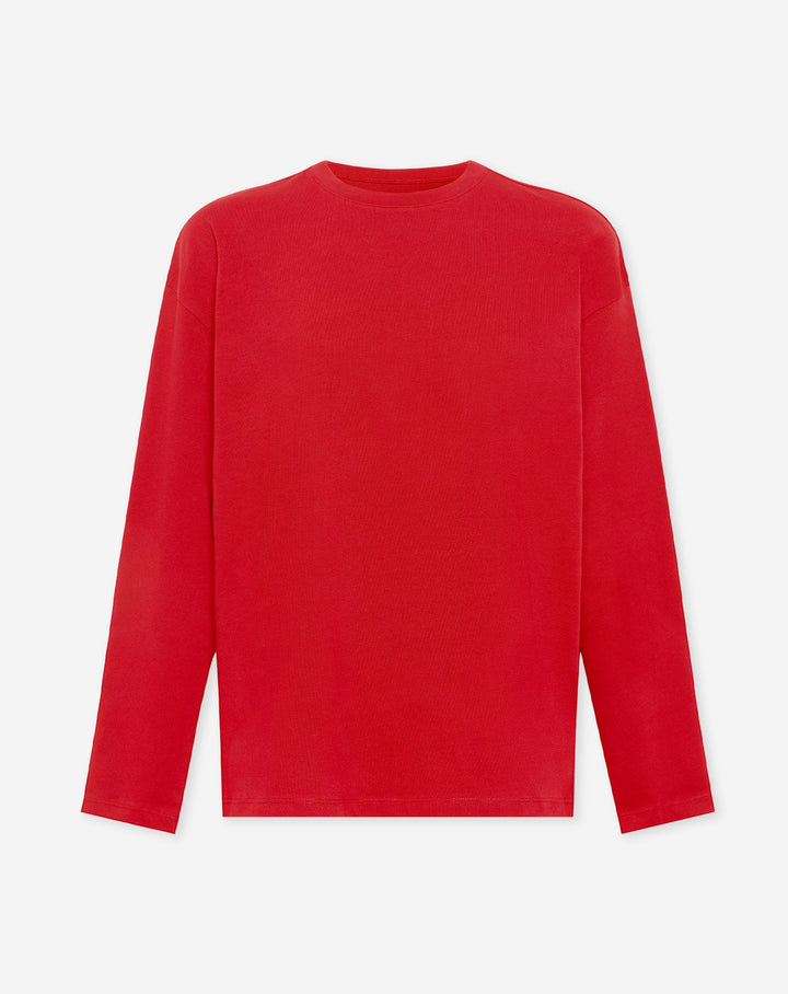 T-SHIRT OVERSIZE À MANCHES LONGUES BASIQUE ROUGE