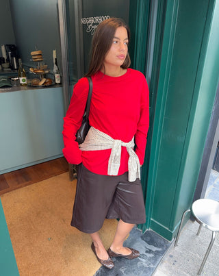 T-SHIRT OVERSIZE À MANCHES LONGUES BASIQUE ROUGE