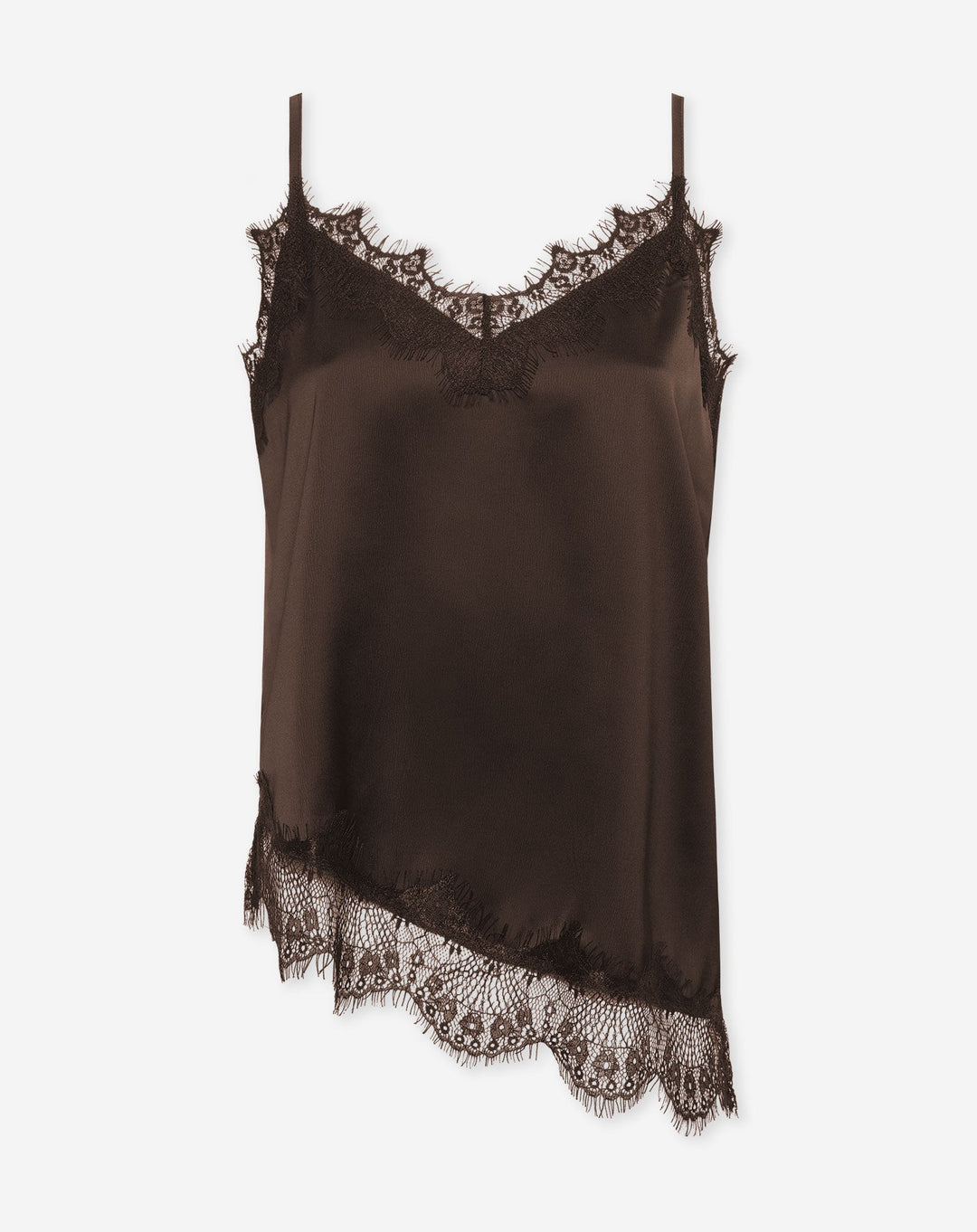 TOP CAMI EN SATIN ASYMÉTRIQUE BRUN