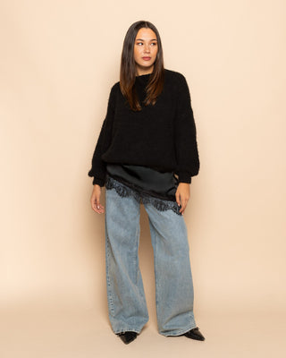 JUPE EN SATIN ASYMÉTRIQUE NOIRE