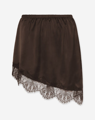 JUPE EN SATIN ASYMÉTRIQUE BRUN