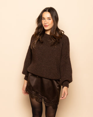 JUPE EN SATIN ASYMÉTRIQUE BRUN