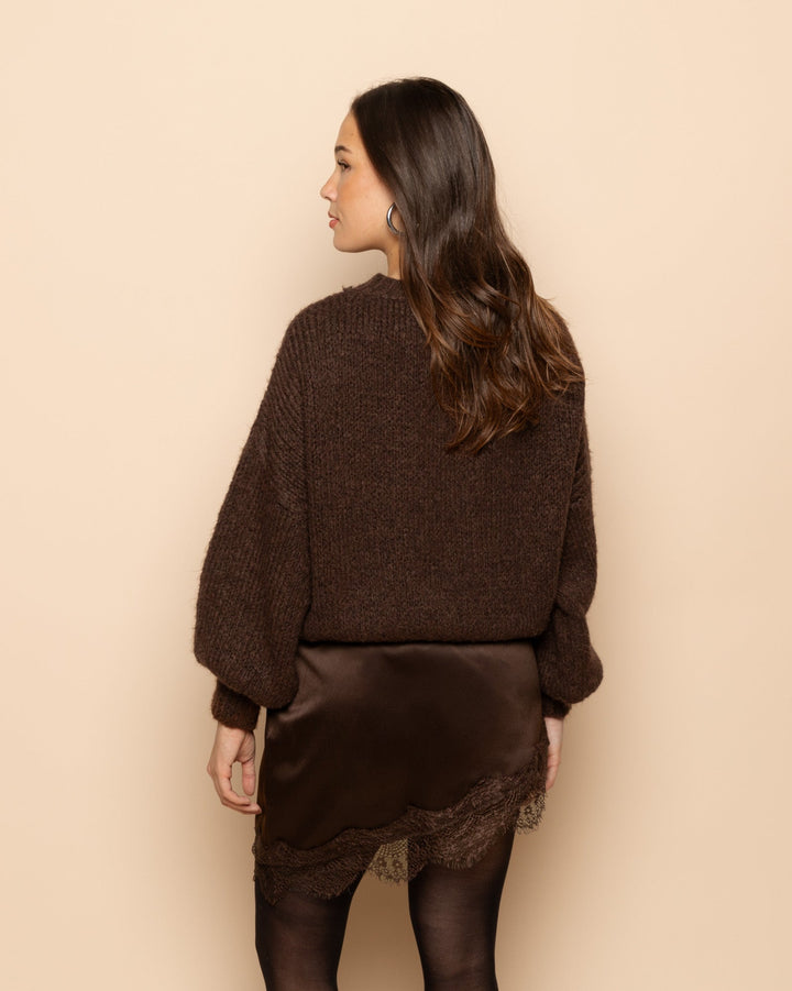 JUPE EN SATIN ASYMÉTRIQUE BRUN