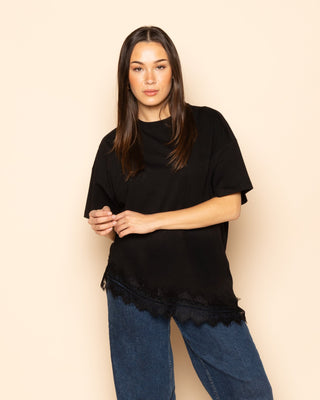 T-SHIRT OVERSIZE À BORD EN LACE NOIR