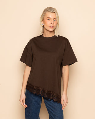 T-SHIRT OVERSIZE EN DENTELLE BRUN