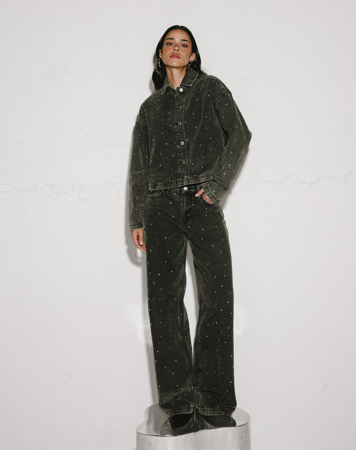 VESTE EN DENIM À STUDS GRIS
