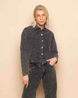VESTE EN DENIM À STUDS GRIS