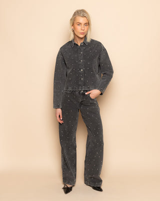 VESTE EN DENIM À STUDS GRIS