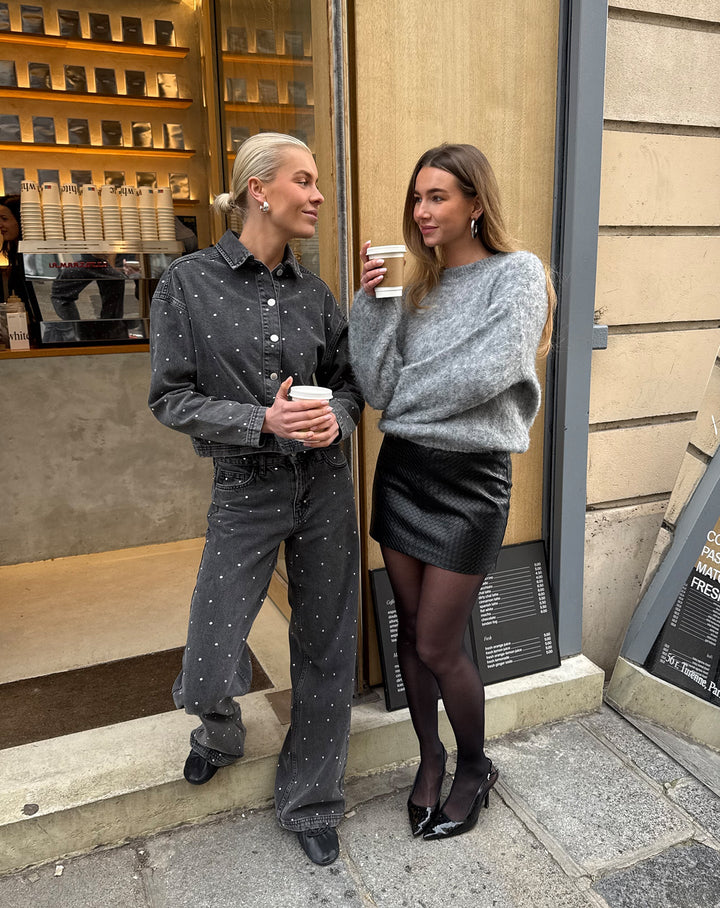 JUPE EN CUIR TRESSÉ FAUX LIRA NOIRE