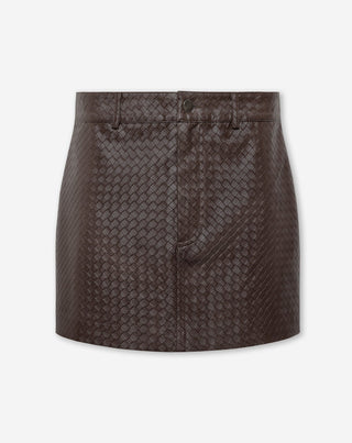 JUPE EN CUIR TRESSÉ FAUX LIRA BRUN