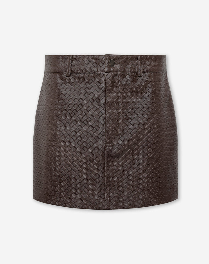 JUPE EN CUIR TRESSÉ FAUX LIRA BRUN