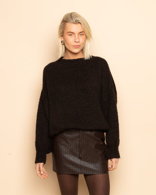 JUPE EN CUIR TRESSÉ FAUX LIRA BRUN