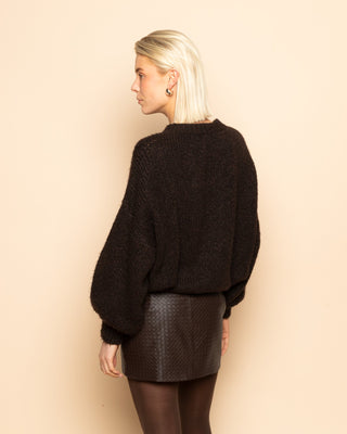 JUPE EN CUIR TRESSÉ FAUX LIRA BRUN