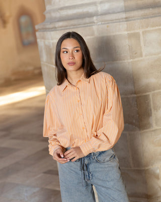BLOUSE À HEM BULLE RAYÉE ORANGE