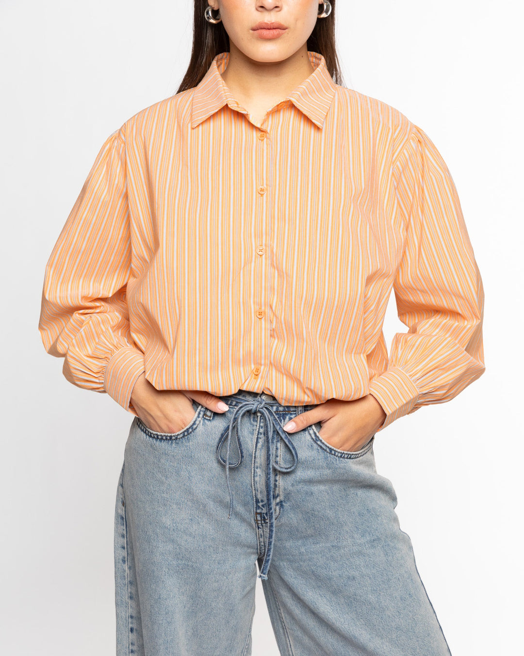 BLOUSE À HEM BULLE RAYÉE ORANGE