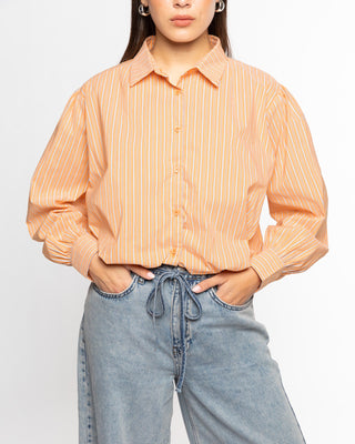 BLOUSE À HEM BULLE RAYÉE ORANGE