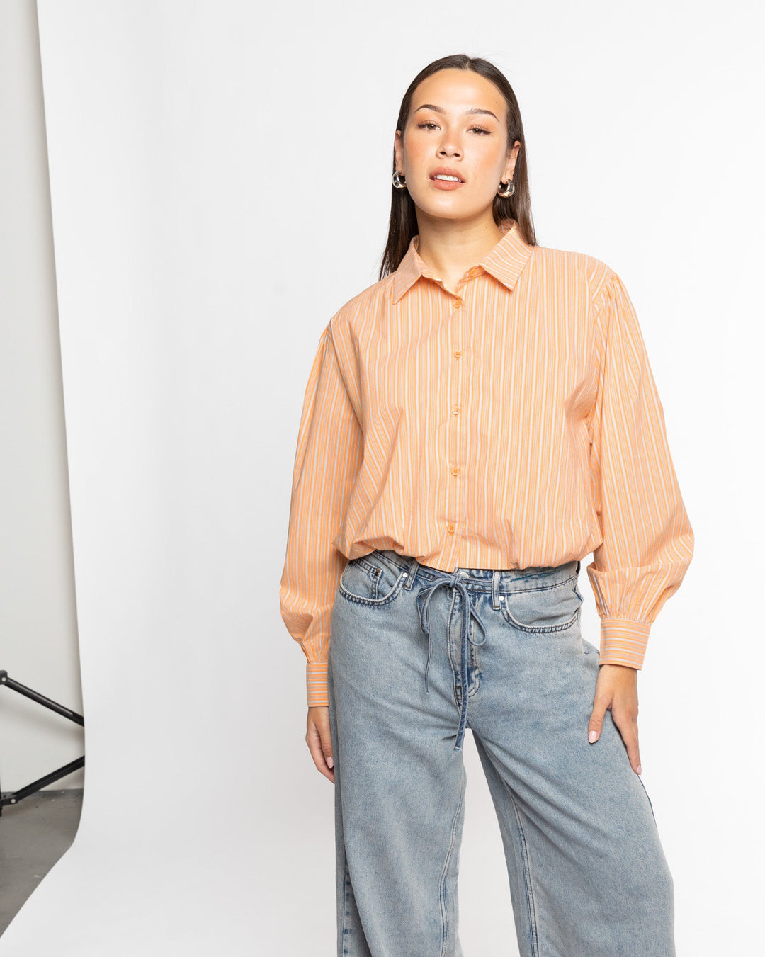 BLOUSE À HEM BULLE RAYÉE ORANGE