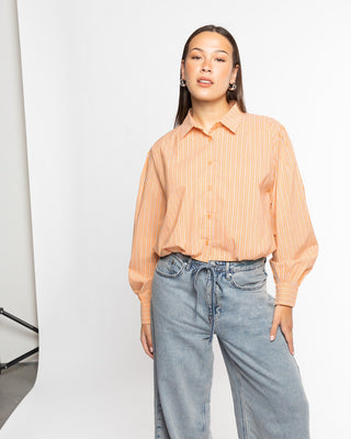 BLOUSE À HEM BULLE RAYÉE ORANGE