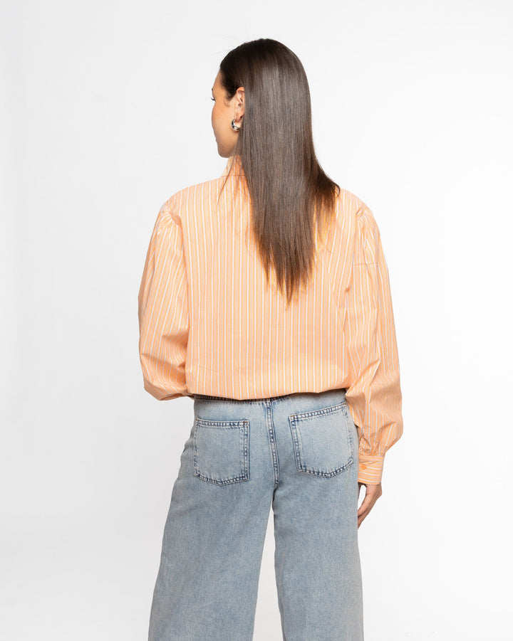 BLOUSE À HEM BULLE RAYÉE ORANGE