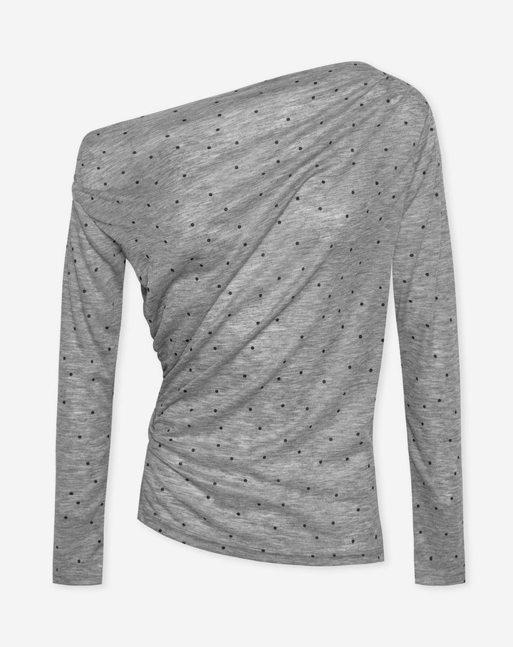 TOP À ÉPAULES DÉNUDÉES À POIS GRIS MÉLANGE