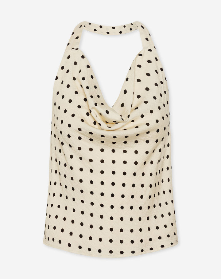 TOP HALTER RÊNE JAUNE BEURRE À POIS