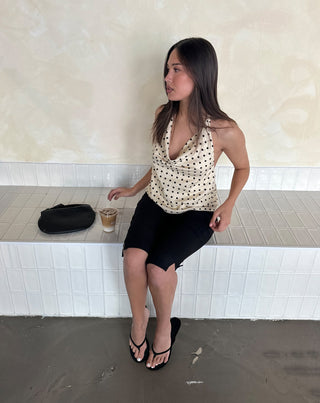 TOP HALTER RÊNE JAUNE BEURRE À POIS