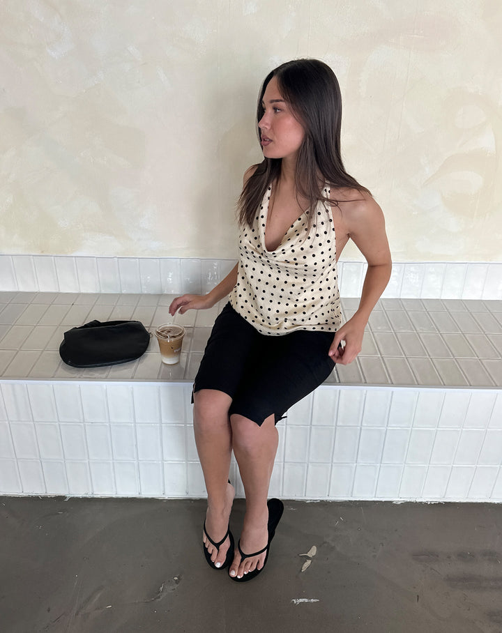 TOP HALTER RÊNE JAUNE BEURRE À POIS