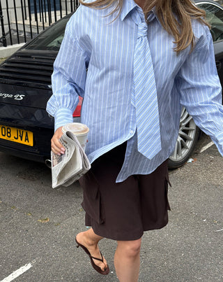 BLOUSE OVERSIZE AVEC NŒUD STRIPE BLEU