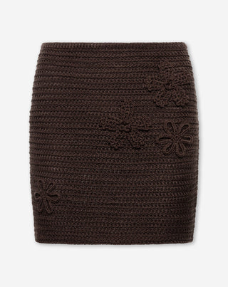 JUPE EN CROCHET FLEUR BRUN