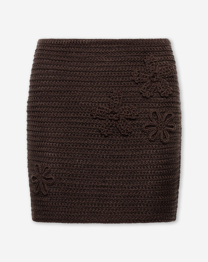 JUPE EN CROCHET FLEUR BRUN