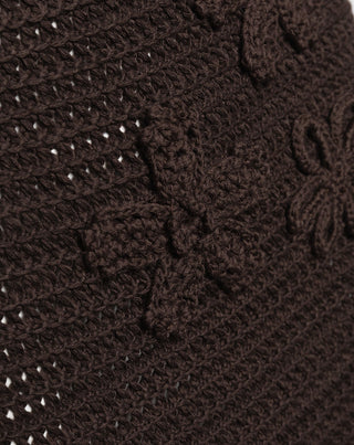 JUPE EN CROCHET FLEUR BRUN