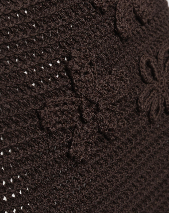JUPE EN CROCHET FLEUR BRUN