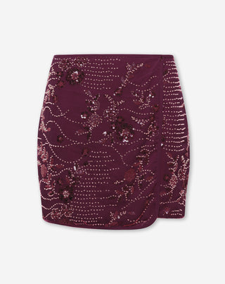 JUPE À PAILLETTES FLEUR BORDEAUX