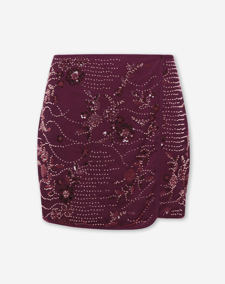 JUPE À PAILLETTES FLEUR BORDEAUX