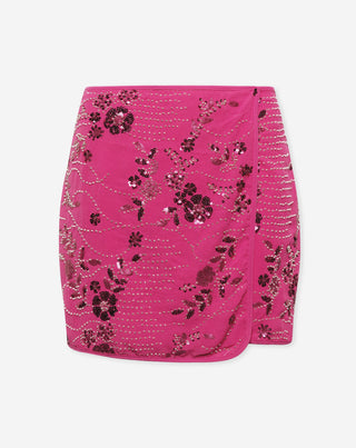 JUPE EN SEQUINS FLEUR FEM ROSE
