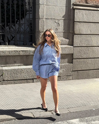 BLOUSE OVERSIZED À CARREAUX BLEUE