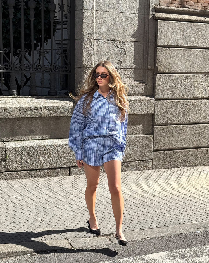 BLOUSE OVERSIZED À CARREAUX BLEUE
