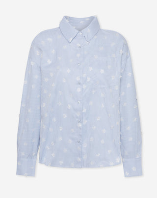 BLOUSE À RAYURES AVEC FLEURS SURDIMENSIONNÉES BLEUE