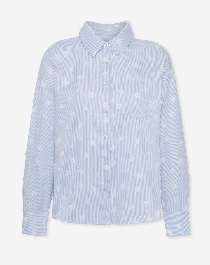 BLOUSE À RAYURES AVEC FLEURS SURDIMENSIONNÉES BLEUE