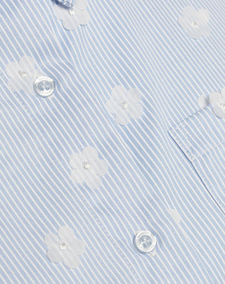 BLOUSE À RAYURES AVEC FLEURS SURDIMENSIONNÉES BLEUE