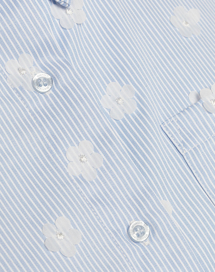 BLOUSE À RAYURES AVEC FLEURS SURDIMENSIONNÉES BLEUE