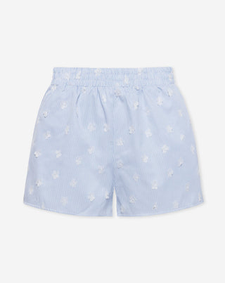 SHORTS À RAYURES EMBELLIS PAR DES FLEURS BLEUS