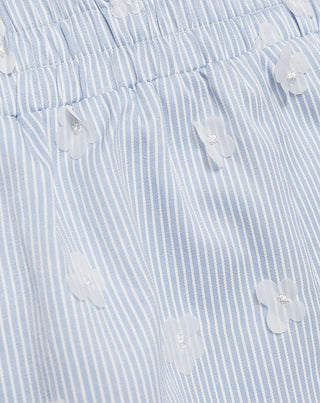 SHORTS À RAYURES EMBELLIS PAR DES FLEURS BLEUS