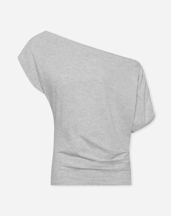 TOP PLISÉ À ÉPAULES DÉNUDÉES GRIS MÉLANGE