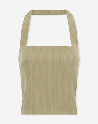 TOP HALTER SELLER PIN STRIPE OLIVE