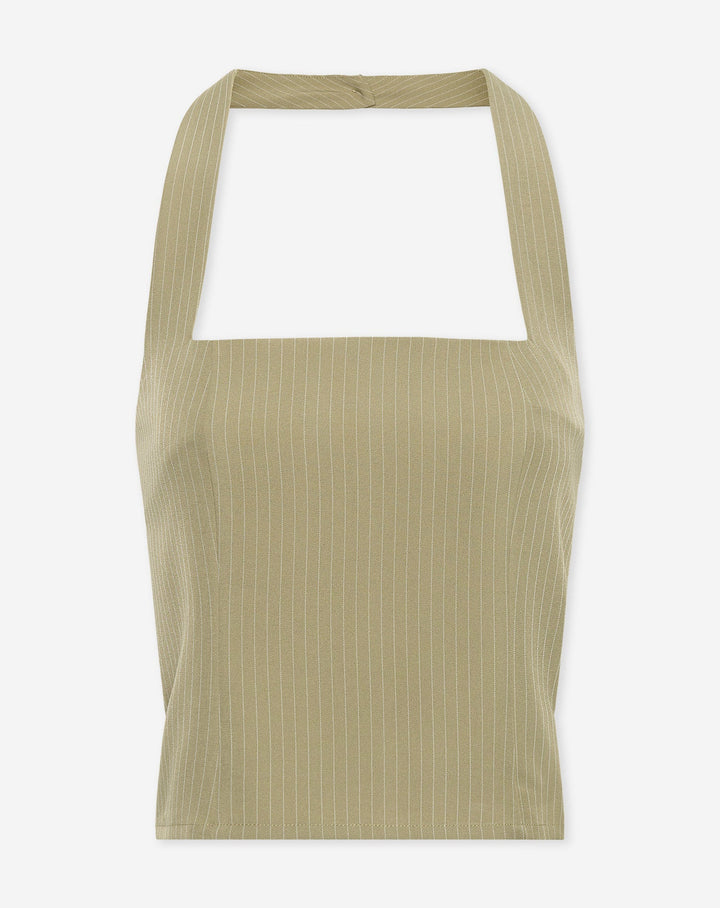 TOP HALTER SELLER PIN STRIPE OLIVE